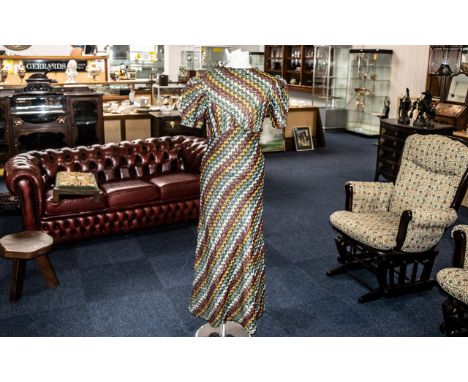 Genuine Vintage Ladies Dress  circa 1930s/40s, handmade in textured zig zag pattern fabric in shades of pink, blue, silver an
