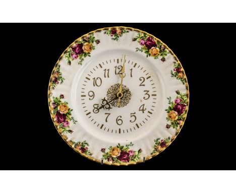 Royal Albert 'Old Country Roses' Wall Clock, plate 10 inches (25cms) in diameter