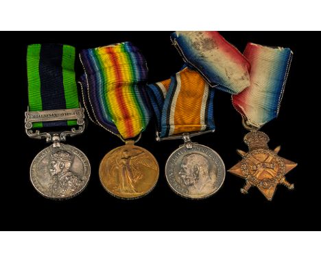 WW1 And Indian Campaign Group Of Four Medals + Associated Paperwork 1914-15 Star, War Medal, Victory Medal Awarded To 18597 C