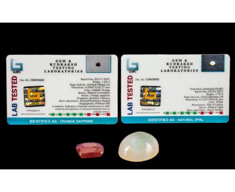 Set of 2 Gemstones - Opal and Orange Sapphire.  See images.