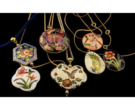 Large Amount of Chinese Enamel Pendants. Good Collection of Enamel Pendants and Necklaces. Please See Photo. 