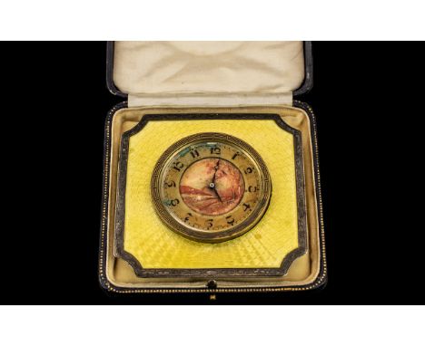 Enamelled Silver Art Deco Travel Clock, dated for Birmingham, 1928, fully hallmarked; glass missing, clock needs attention, p