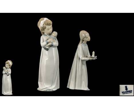 Lladro - Porcelain Figure ' Girl with Candle ' Model No 4868. Issued 1974 - Retired. Height 8.25 Inches - 20.65 cms + Nao by 