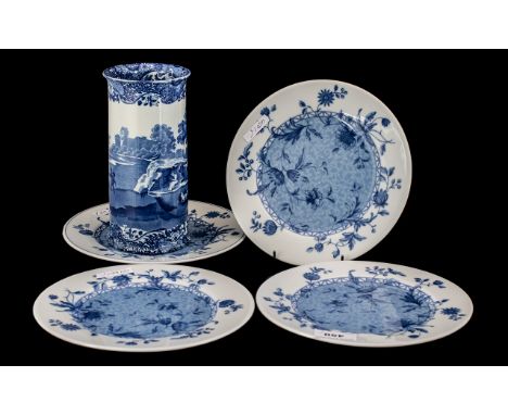 Set of Four Wedgwood Mikado Pattern Dessert Plates, 8 inches (20cms) in diameter, plus a Copeland Spode spill vase, 8 inches 