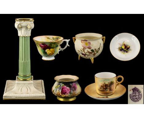 A Collection of Assorted Royal Worcester Hand Painted Ceramic Items ( 7 ) Lots In Total. Comprises 1/ Royal Worcester Small R