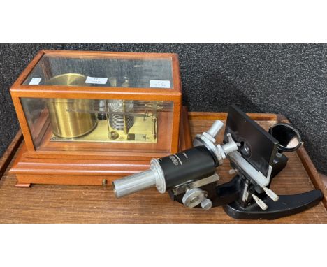 An early 20th century cased barograph and a Meopta microscope 