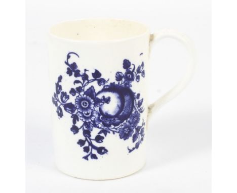 A 19th century Caughley-style blue and white printed cylindrical mug. With loop handle. H10cm