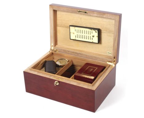 An Adorini humidor. With removable pierced internal tray, an Adorini Hygro, a cased set of unopened Dunhill playing cards, a 