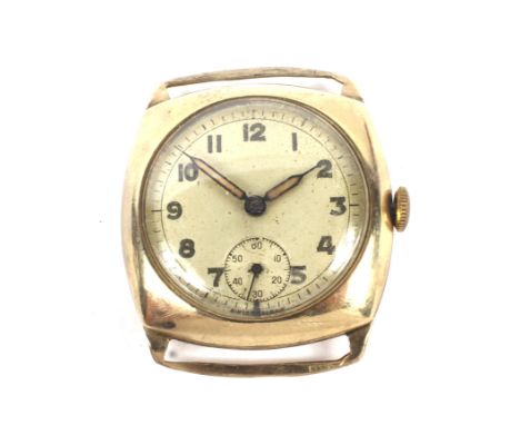 A mid-century 9ct gold cased wristwatch. The circular dial with Arabic numerals denoting hours, seconds subsidiary dial at th