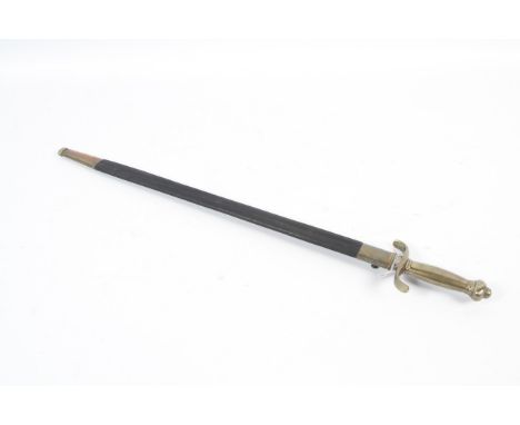 A 20th century dagger in the style of a 19th century example. With brass grip and hand guard, brass and leather scabbard, app