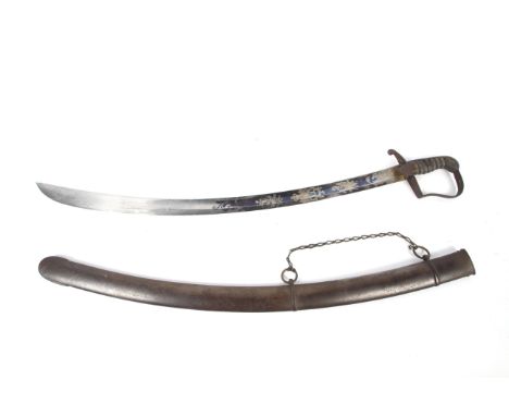 An 18th century 1796 pattern light cavalry officers sword. The unfullered blade with blue and gilt decoration, bearing George