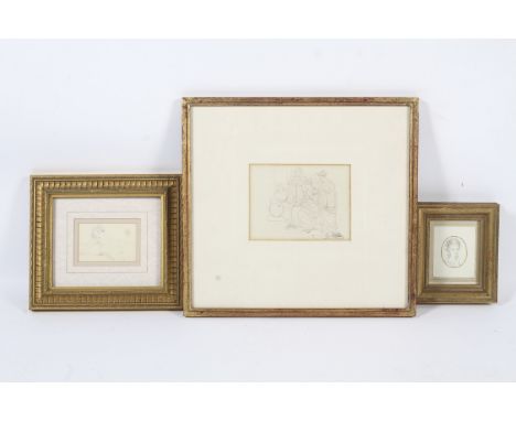 Martha Bird (c.1798-1818), pencil and red ink sketch of classical ladies, and two other unrelated pencil sketches. The first 