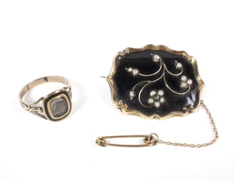A Regency mourning ring and a brooch. The first with platted hair, inscribed Nancy Robinson 6 Dec 1815, the second decorated 