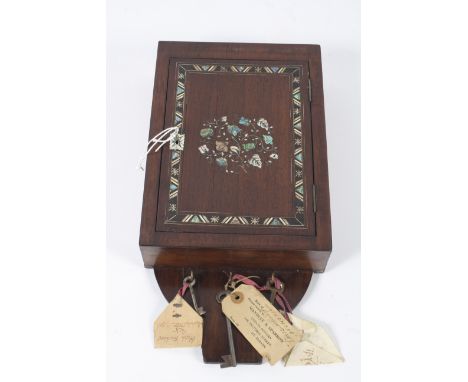 A Victorian inlaid rosewood and mother of pearl wall mounted key box. L21cm x D7.5cm x H40.5cm