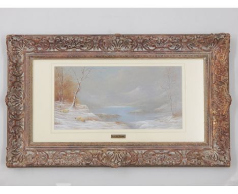R. A. Gilronan (20th century British), sheep in winter loch landscape, oil on canvas. 21 x 43cm
