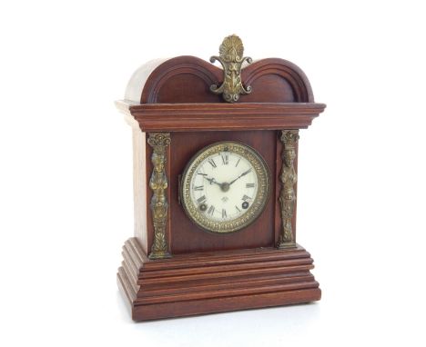 An early 20th century American Ansonia eight day mantel clock, gilt metal mounted mahogany cased. H 29 cms