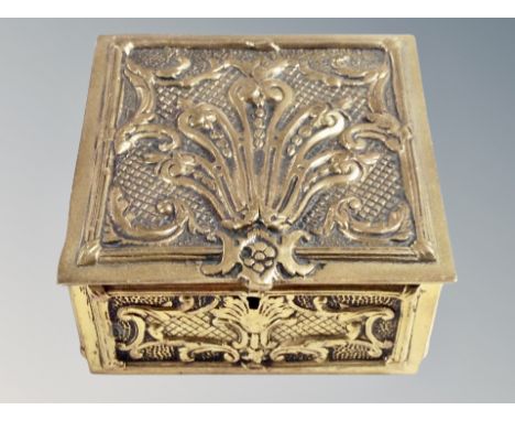 An ornate cast brass trinket box, width 13 cm