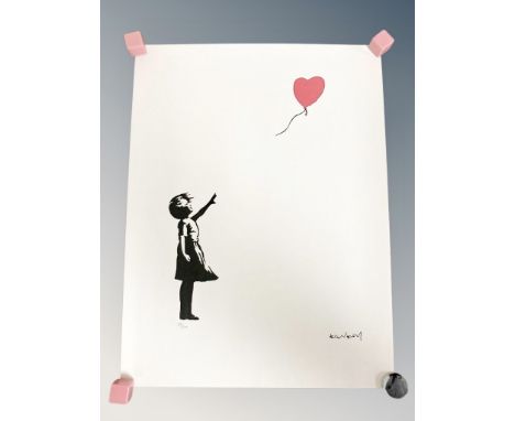 After Banksy : Girl with Balloon, colour print, 28.5 cm x 38 cm, numbered in pencil 79/200, blind stamped lower right 'Editio