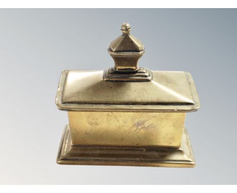 A Victorian brass lidded snuff box, height 12 cm 
