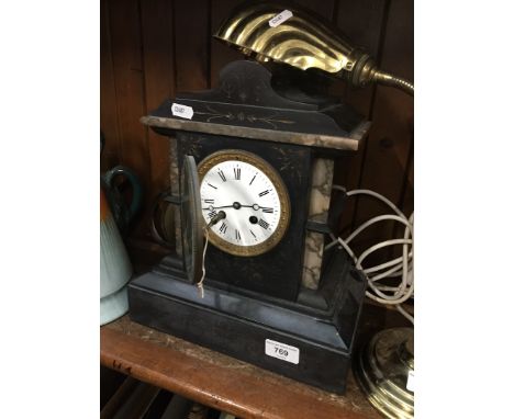 Black slate and marble mantel clock 
