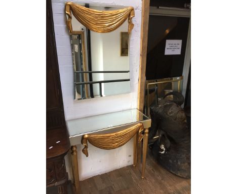Glass top console table ans matching mirror 