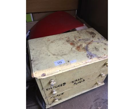 A box and a multidrawer chest with various tools 