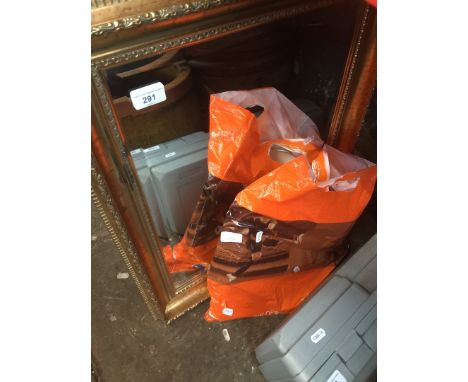 A gilt frame mirror and brass desk lamp 