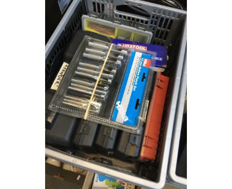 A box of garageware and tools 