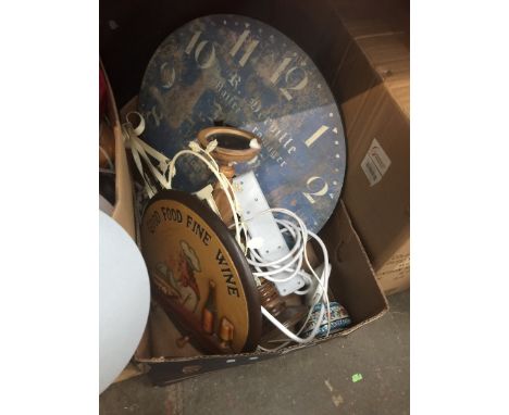 A mixed box including large clock, extension lead, etc 