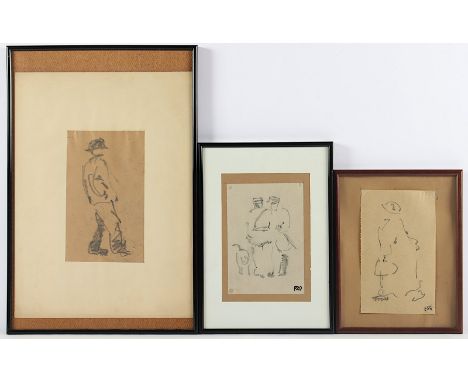 ZILLE, Heinrich, drei Zeichnungen in Bleistift und Kohle/Papier, bis 22 x 13, auf Passepartout montiert, jeweils mit Stempel,