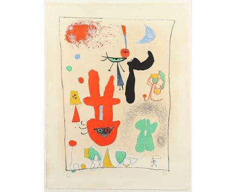 MIRO, Joan, "L'acrobate au jardin de nuit", Original-Farblithografie, ca. 55 x 40, nummeriert 7/75, handsigniert und datiert 