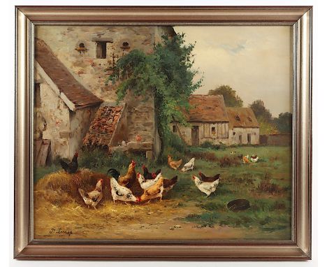 LEROUX, P. (Frankreich A.20.Jh.), "Hühnerhof", Öl/Lwd., 54 x 65, unten links signiert, R. 