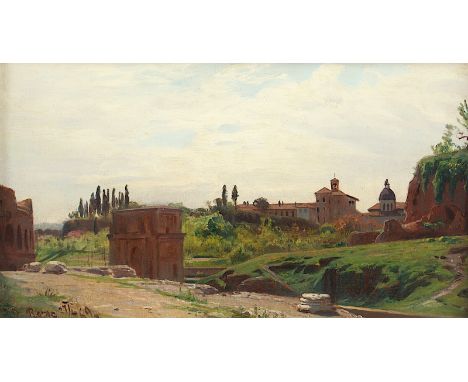 KOERNER, Ernst Karl (1847-1927), "Am Forum Romanum", Öl/Lwd., 22 x 40,5, auf Karton aufgezogen, unten links monogrammiert und