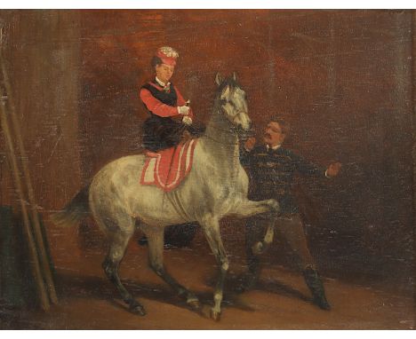 LANG, Heinrich (1838-1891), "Springpferd Felix", Studie, Öl/Holz, 11 x 13,5, verso Titelangabe und Signatur, R. 