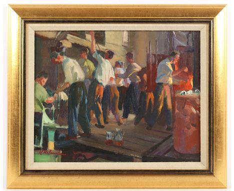 HOFMAN, Karel (1906-1998), "Glasfabrikation", Öl/Malkarton, 31 x 39,5, unten links signiert, R. 