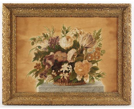 AQUARELLIST UM 1900, "Blumenstilleben", Aquarell/Seide, 35 x 46, R. 