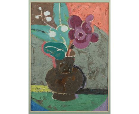 WIGAND, Albert (auch Wiegand, 1890-1978), "Blumen in Krug", Öl/Papier, 32 x 22 (Passepartoutausschnitt), rückseitig Widmung u