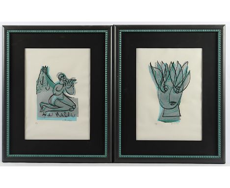 GRIESHABER, Hap, "o.T.", zwei Original-Farbholzschnitte, ca. 21 x 17, jeweils nummeriert IV/X, handsigniert, aus der Folge: "