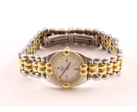 ARMBANDUHR, Marke: CHOPARD, Gstaad, Edelstahl/ Gelbgold, weißes Zifferblatt mit Punktindexen, vier römischen Ziffern, zentral