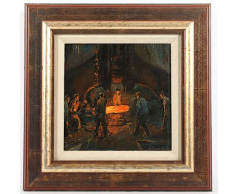 ERADE, J. (Maler M.20.Jh.), "Im Walzwerk", Öl/Lwd., 20 x 20, auf Holz aufgezogen, unten rechts signiert, R. 