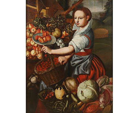 BEUCKELAER, Joachim (1533-1574/75), Schule/Nachfolge, "Gemüsehändlerin", Öl/Holz, 126 x 97, besch./rest., R. 