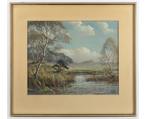 COX, Garstin (1892-1933), "Landschaft mit Gewässer", Pastell/Papier, 38,5 x 47,5 (Passepartoutausschnitt), unten rechts signi