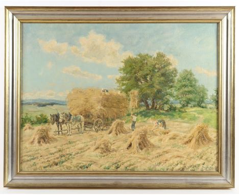 BENZ-BAENITZ, Willy (1881-1957), "Spätsommerliche Landschaft mit Ernteszene", Öl/Lwd., 62 x 81, unten rechts signiert, R. 