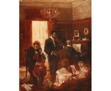 MEYER-WIEGAND, Rolf Dieter (1929-2006), "Hauskonzert", Öl/Lwd., 30 x 24, auf Holz aufgezogen, unten rechts signiert, R. 