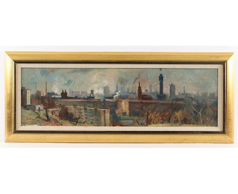 DRHA, Josef (1912-2009), "Industriestadt", Öl/Malkarton, 23,5 x 74, unten links signiert, R. 