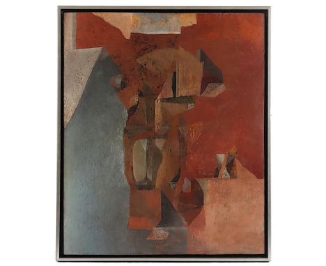 FISCHER, Clemens (1918-1997), "o.T. - Grau mit Rot", Öl/Hartfaser, 75 x 63, unten monogrammiert und datiert '56, verso bez., 