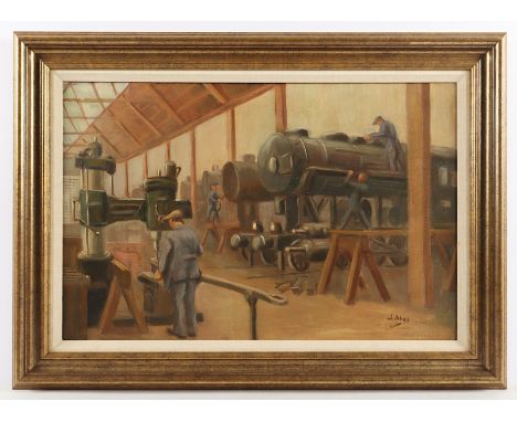 ATES, Johannes (1868-1954), "Lokomotivenbau", Öl/Lwd., 59 x 40, unten rechts signiert, R. 