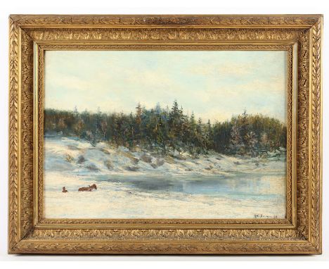 BORGEN, H. C. (Maler E.19.Jh.), "Am winterlichen Seeufer", Öl/Lwd., 36 x 52, doubliert, unten rechts signiert und "94" datier
