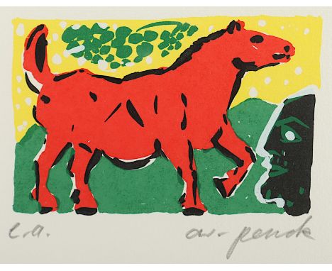 PENCK, A.R., "Rotes Pferd", Farbserigrafie, 10 x 14, bez. e.a., handsigniert, 1993, R. 