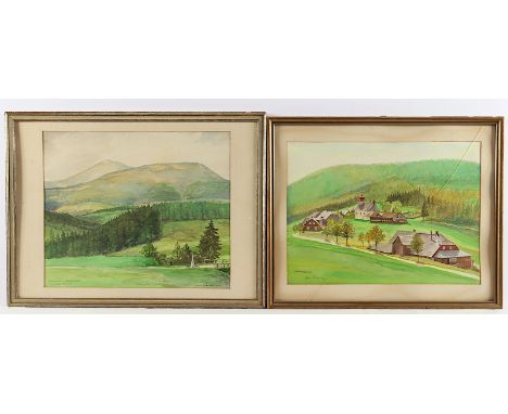 ERLANGER, Hanns (1891-1951), zwei Landschaften, "Bei Nieder Kleinaupa im Riesengebirge", Mischtechnik/Papier, 35 x 41 und 32 